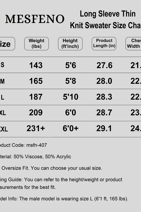 Long Sleeve Oversized Fine Knit Men’s Sweater