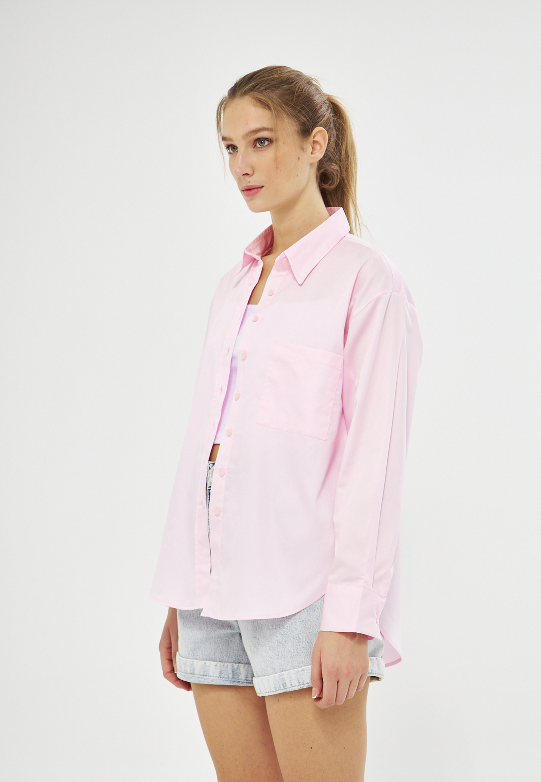 Mesfeno Oversize Loose Fit Basic Shirt Pocket Details