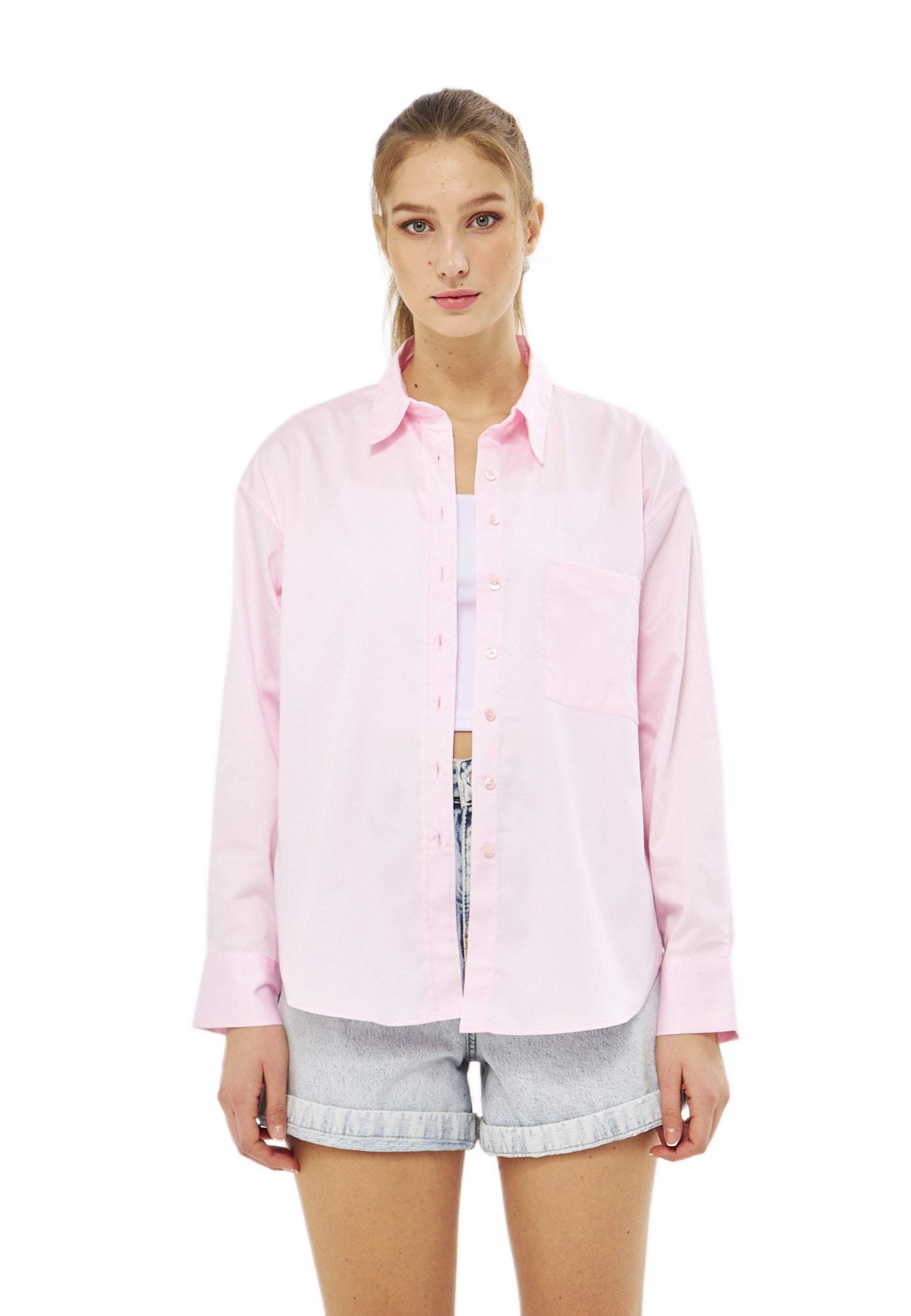 Mesfeno Oversize Loose Fit Basic Shirt Pocket Details