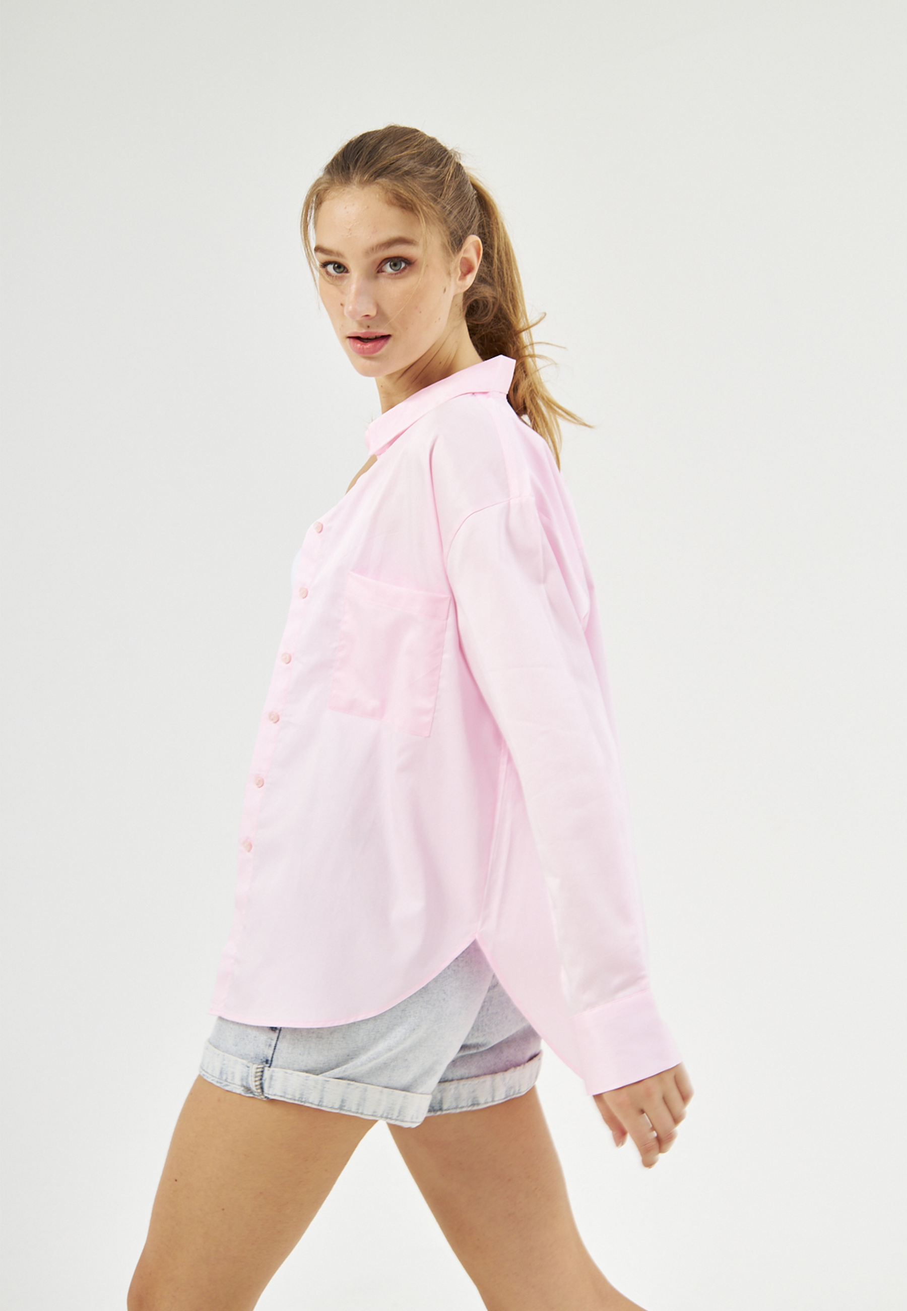 Mesfeno Oversize Loose Fit Basic Shirt Pocket Details