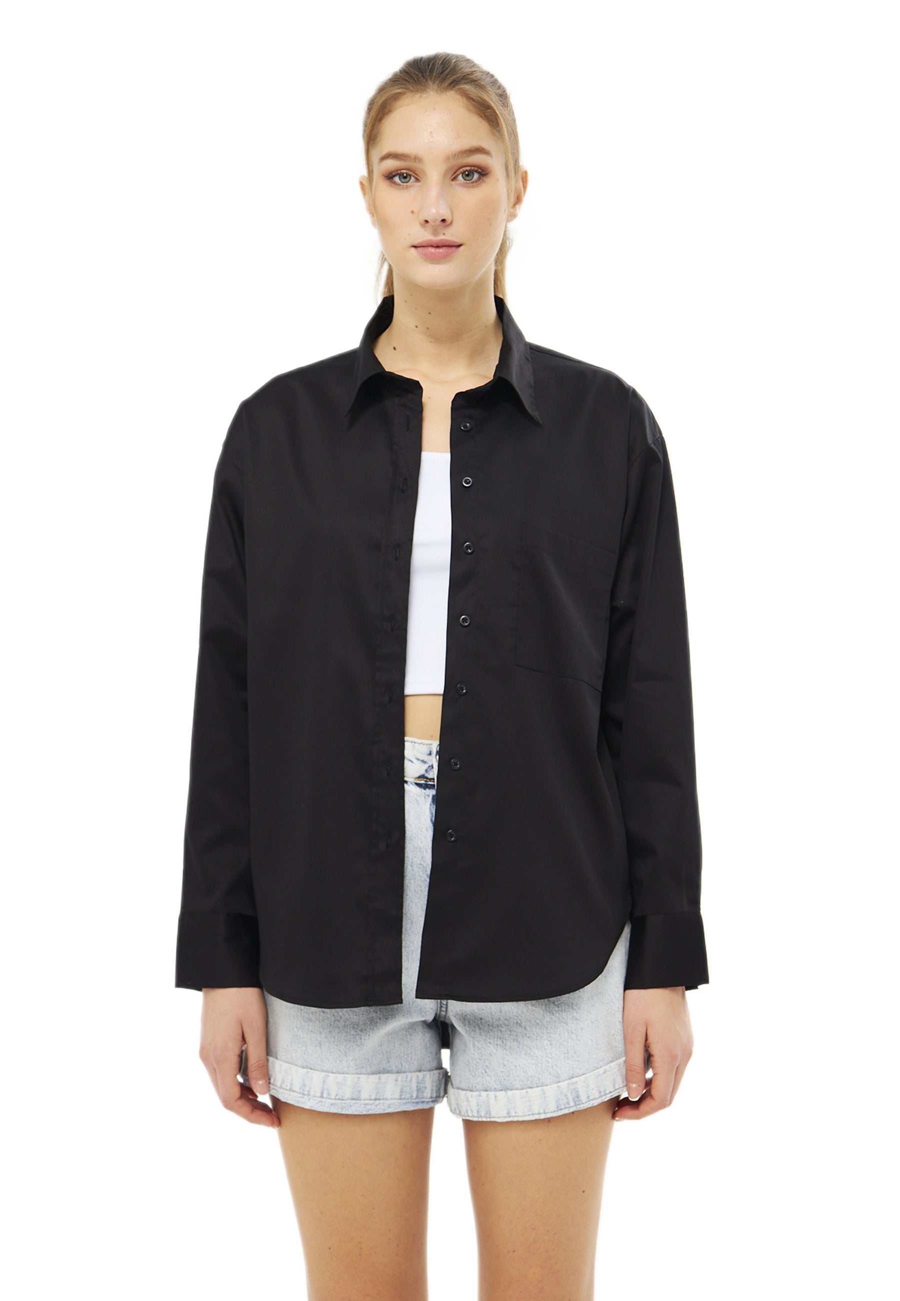 Mesfeno Oversize Loose Fit Basic Shirt Pocket Details