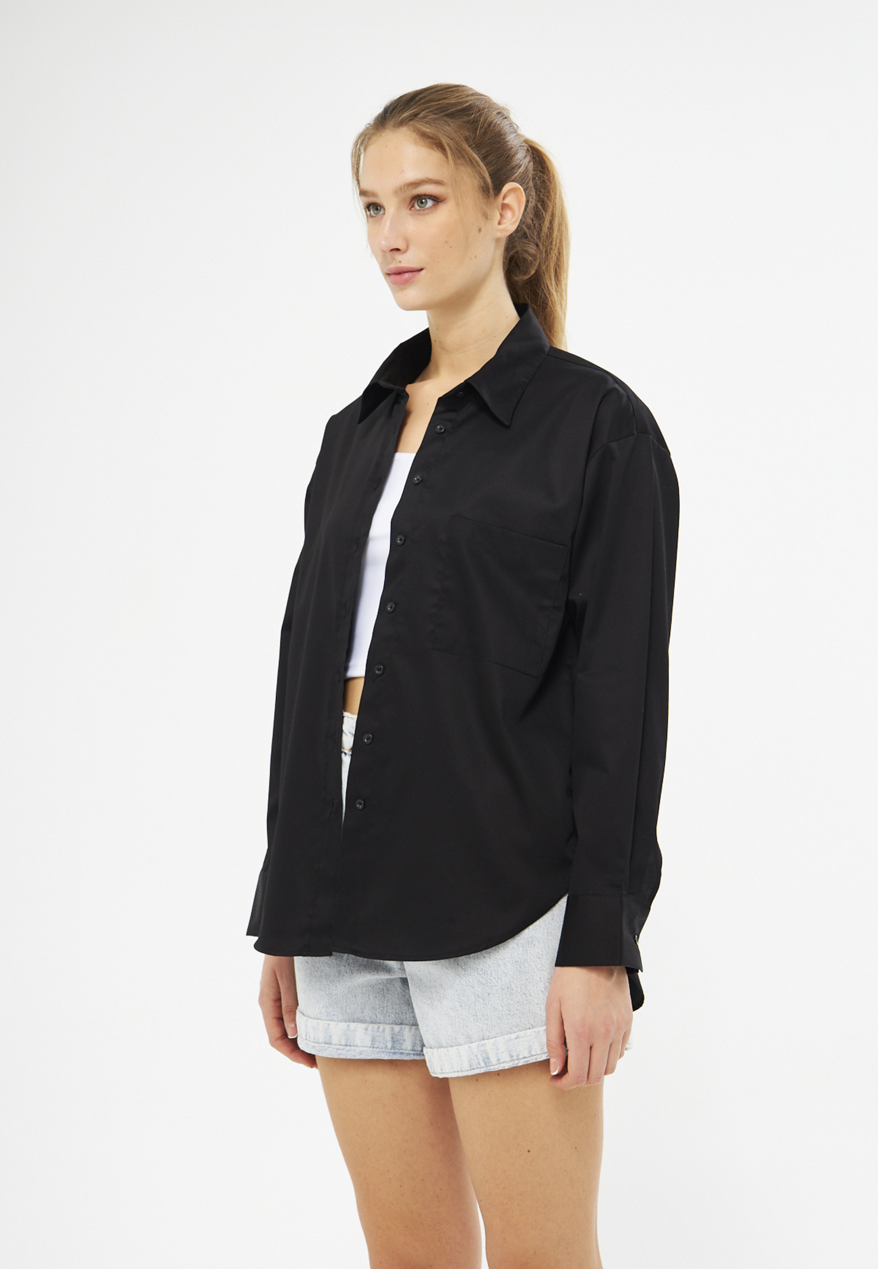 Mesfeno Oversize Loose Fit Basic Shirt Pocket Details