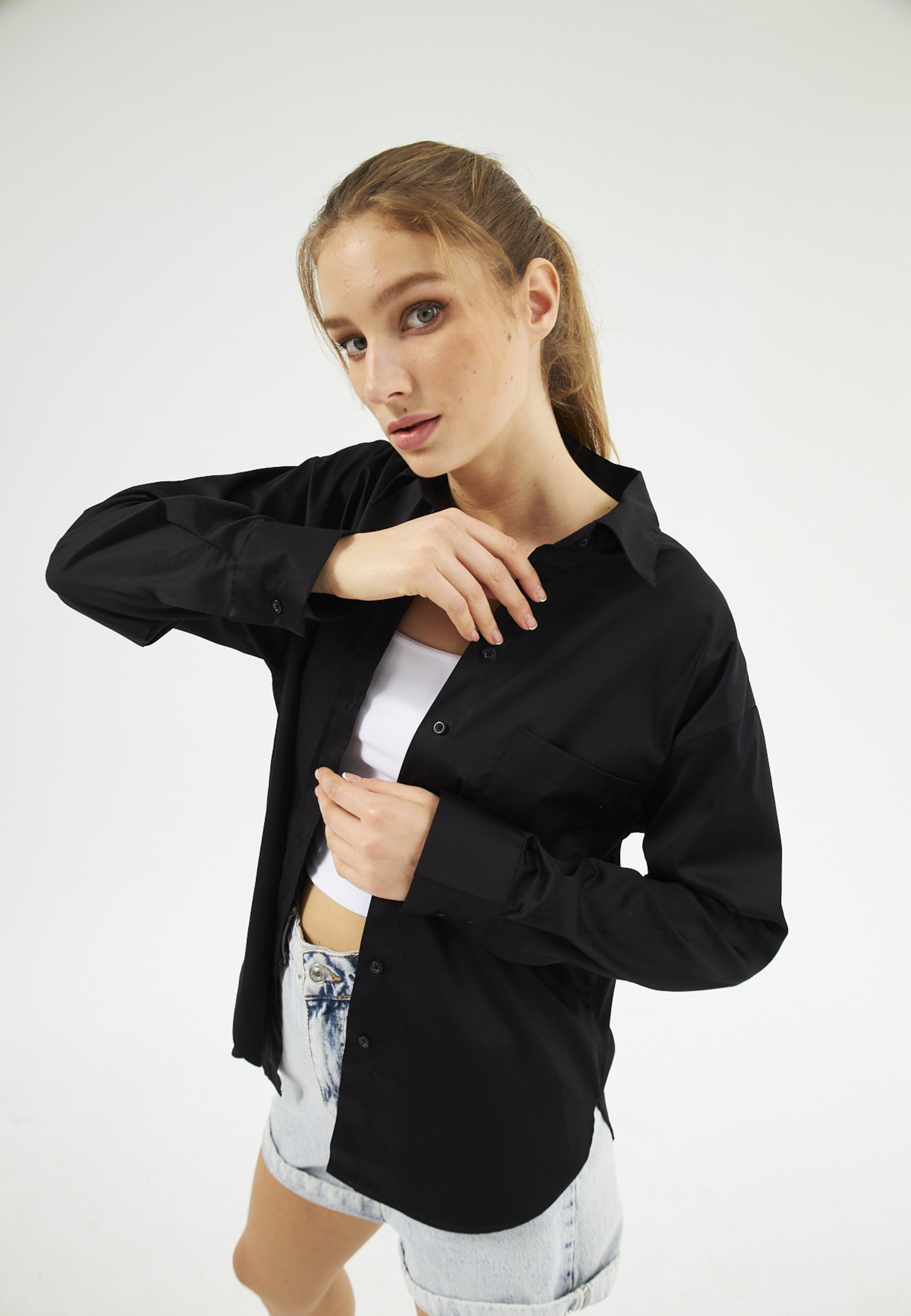 Mesfeno Oversize Loose Fit Basic Shirt Pocket Details