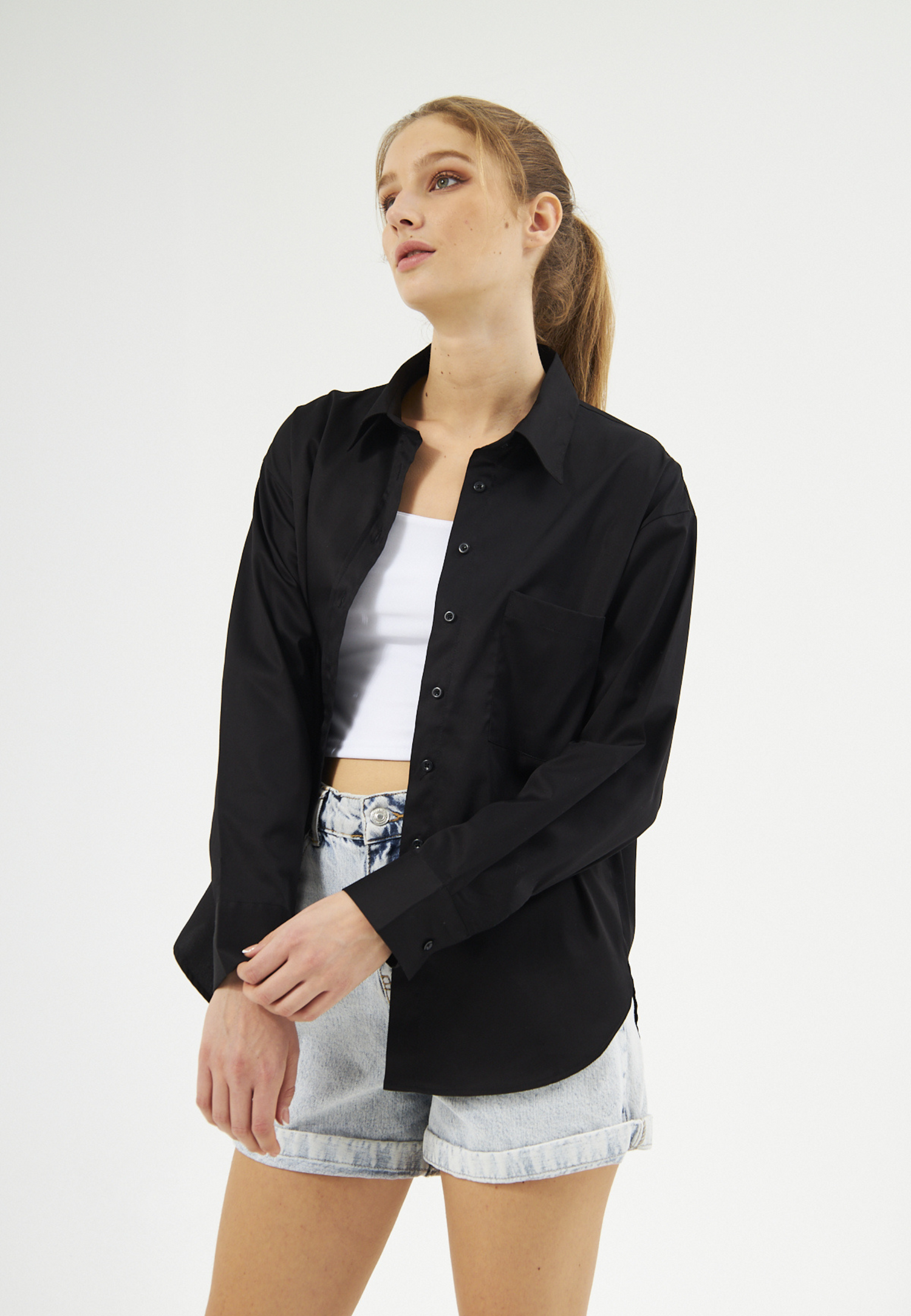 Mesfeno Oversize Loose Fit Basic Shirt Pocket Details