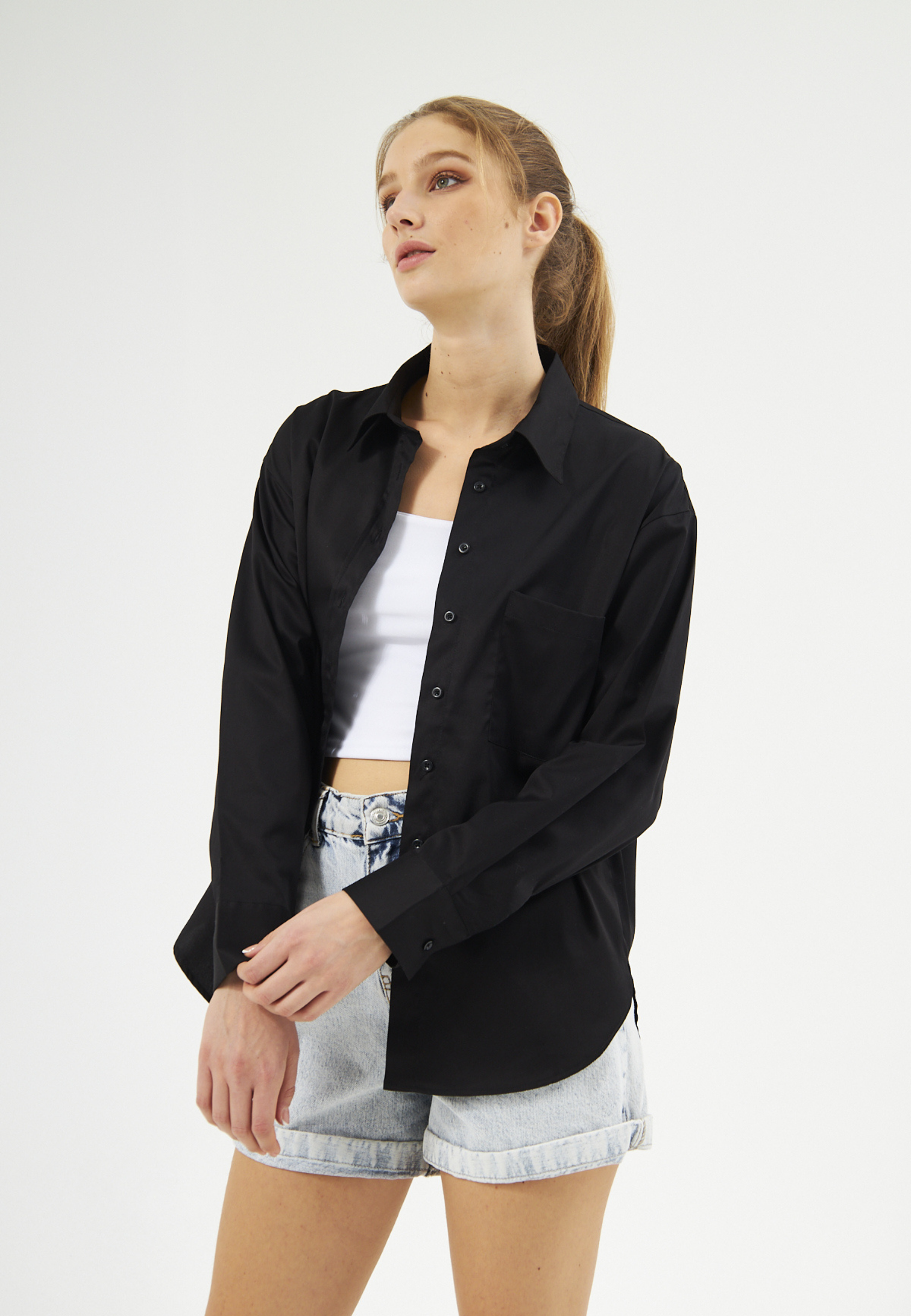 Mesfeno Oversize Loose Fit Basic Shirt Pocket Details