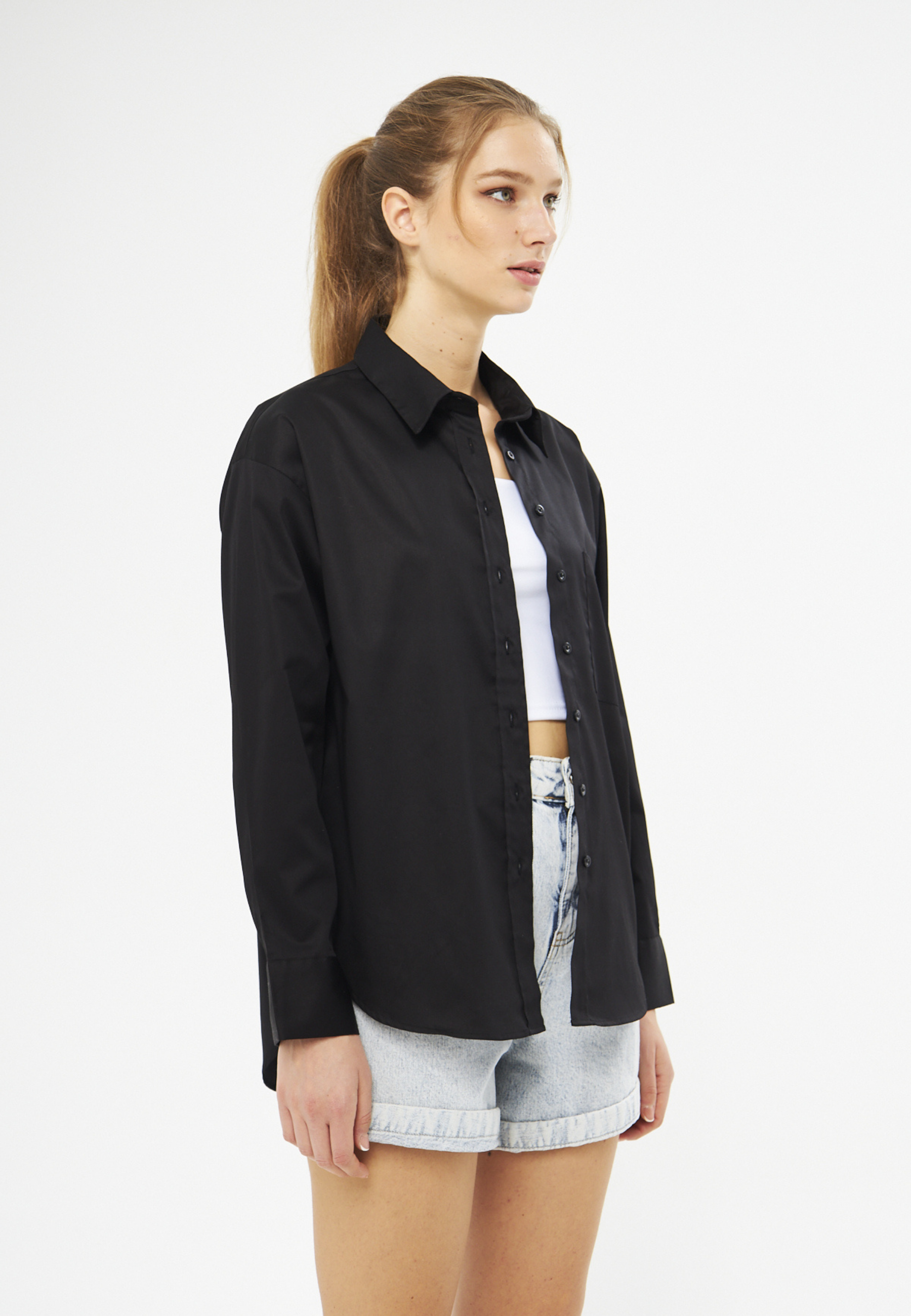 Mesfeno Oversize Loose Fit Basic Shirt Pocket Details