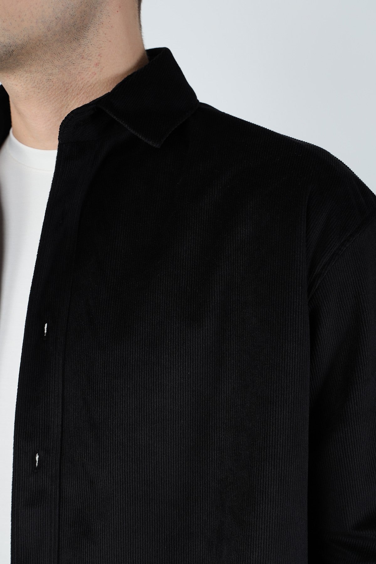 Thin Ribbed Oversize Velvet Shirt