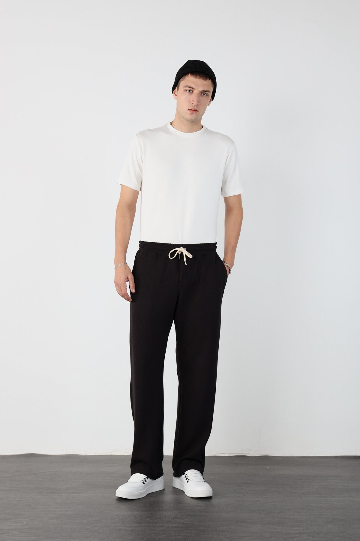 Elastic Waist Baggy Ottoman Trousers