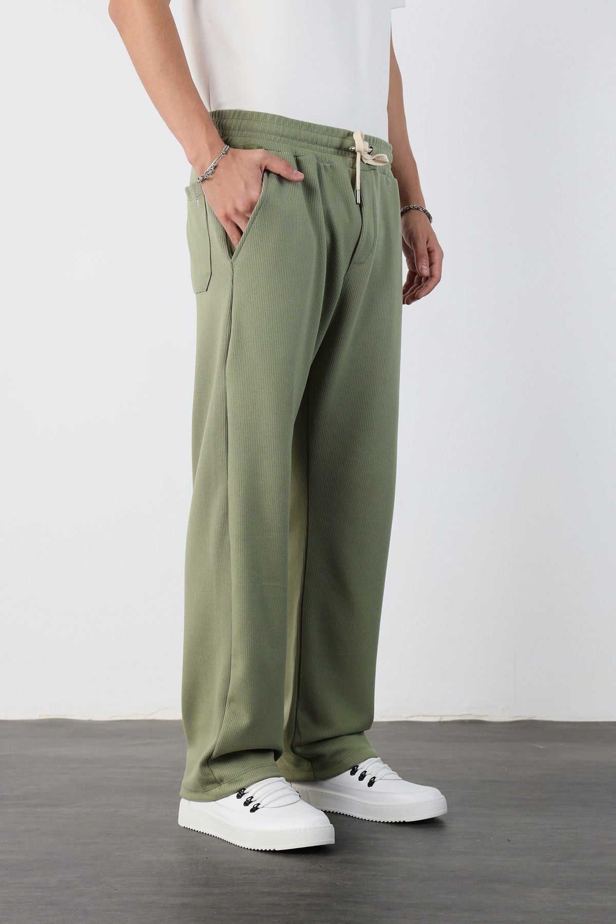 Elastic Waist Baggy Ottoman Trousers