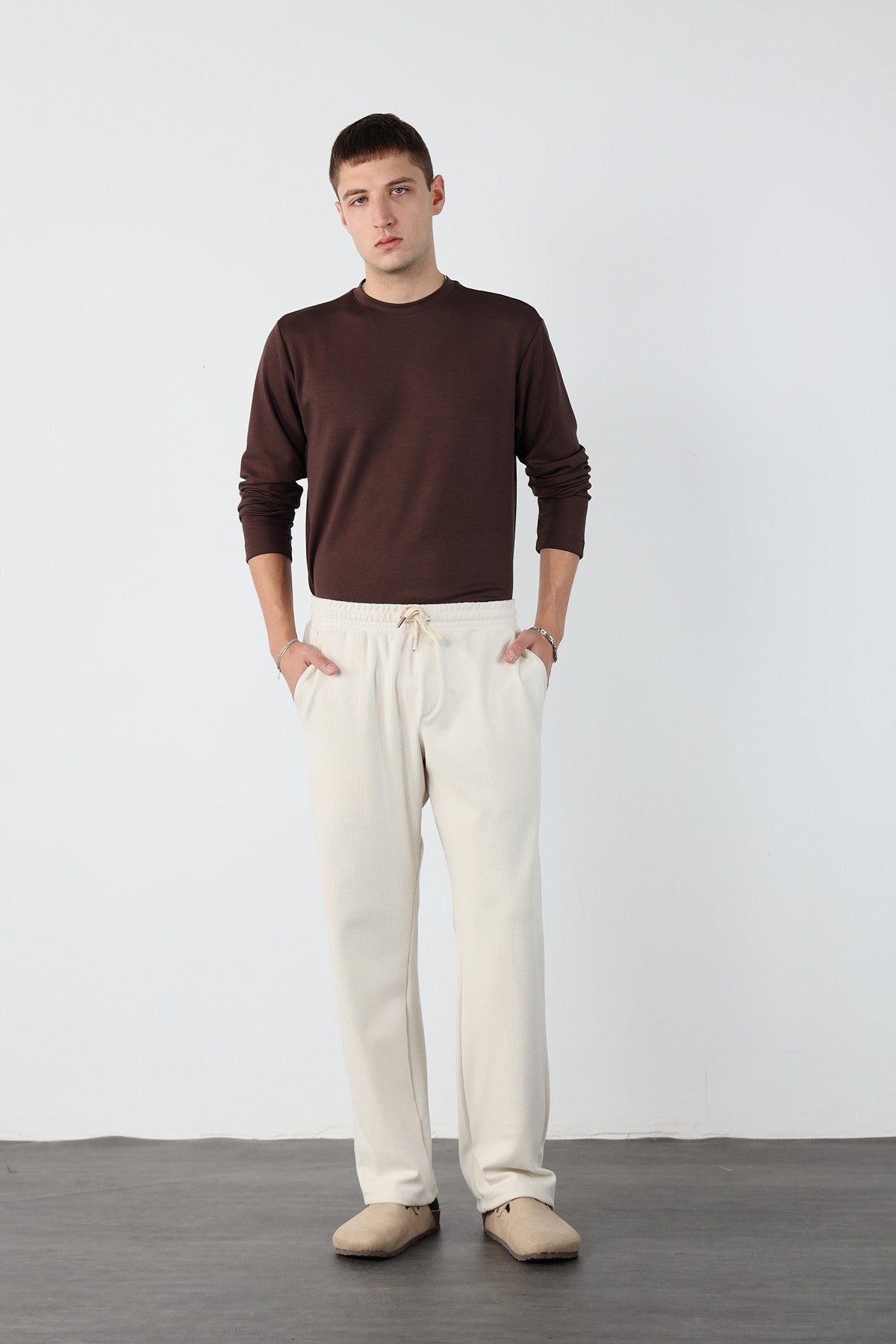 Elastic Waist Baggy Ottoman Trousers