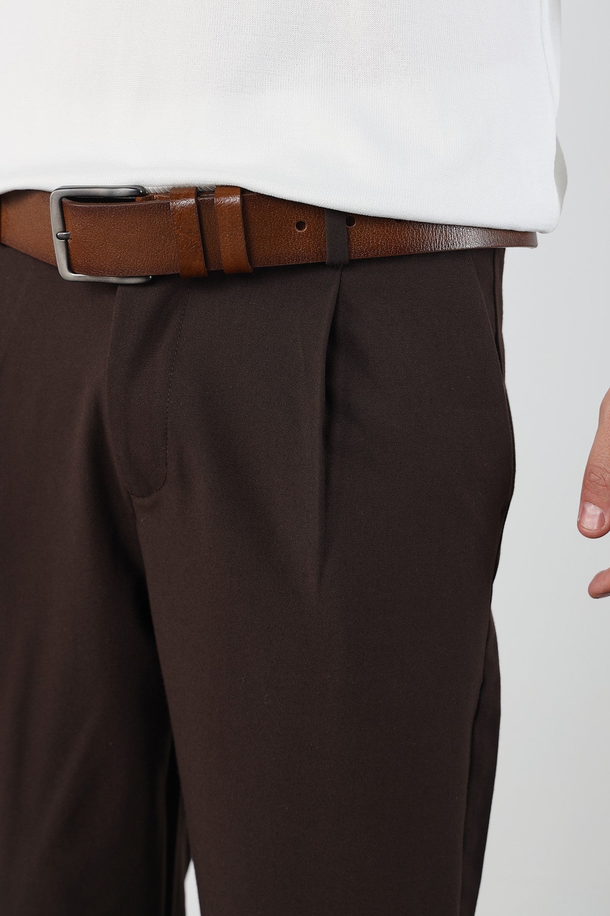 Single Pleated Elastic Waist Baggy Mens Fabric Trousers