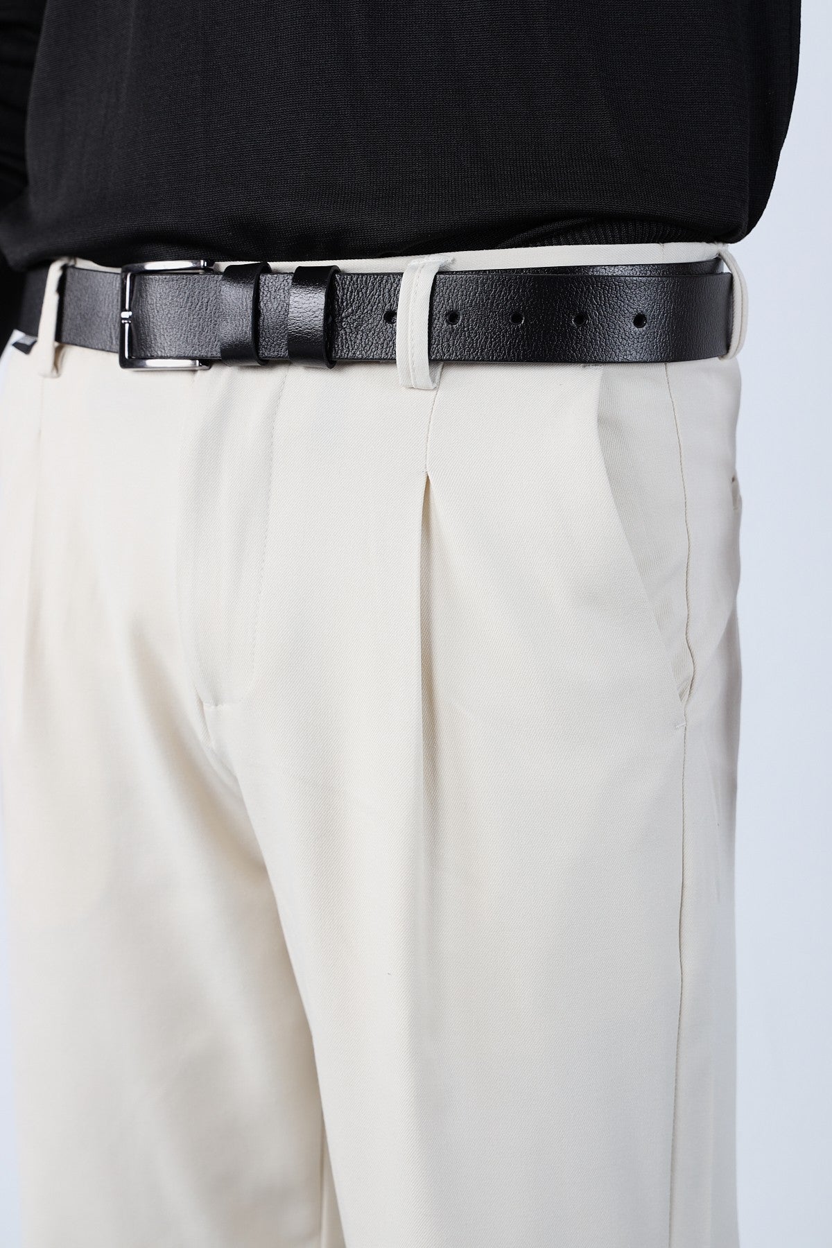 Single Pleated Elastic Waist Baggy Mens Fabric Trousers