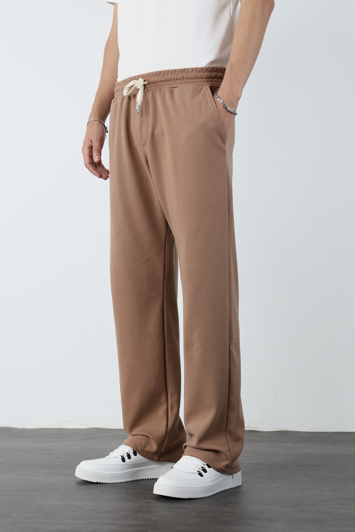 Elastic Waist Baggy Ottoman Trousers