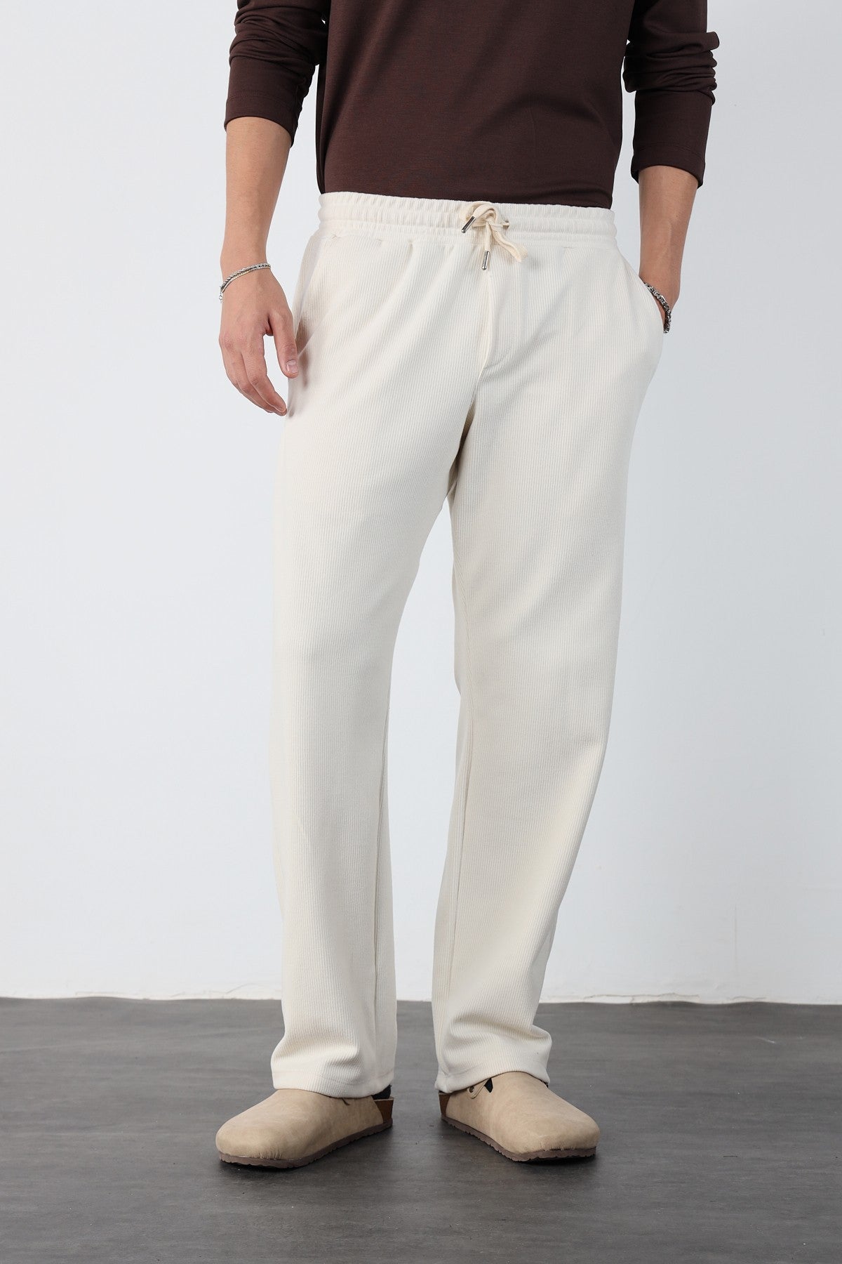 Elastic Waist Baggy Ottoman Trousers