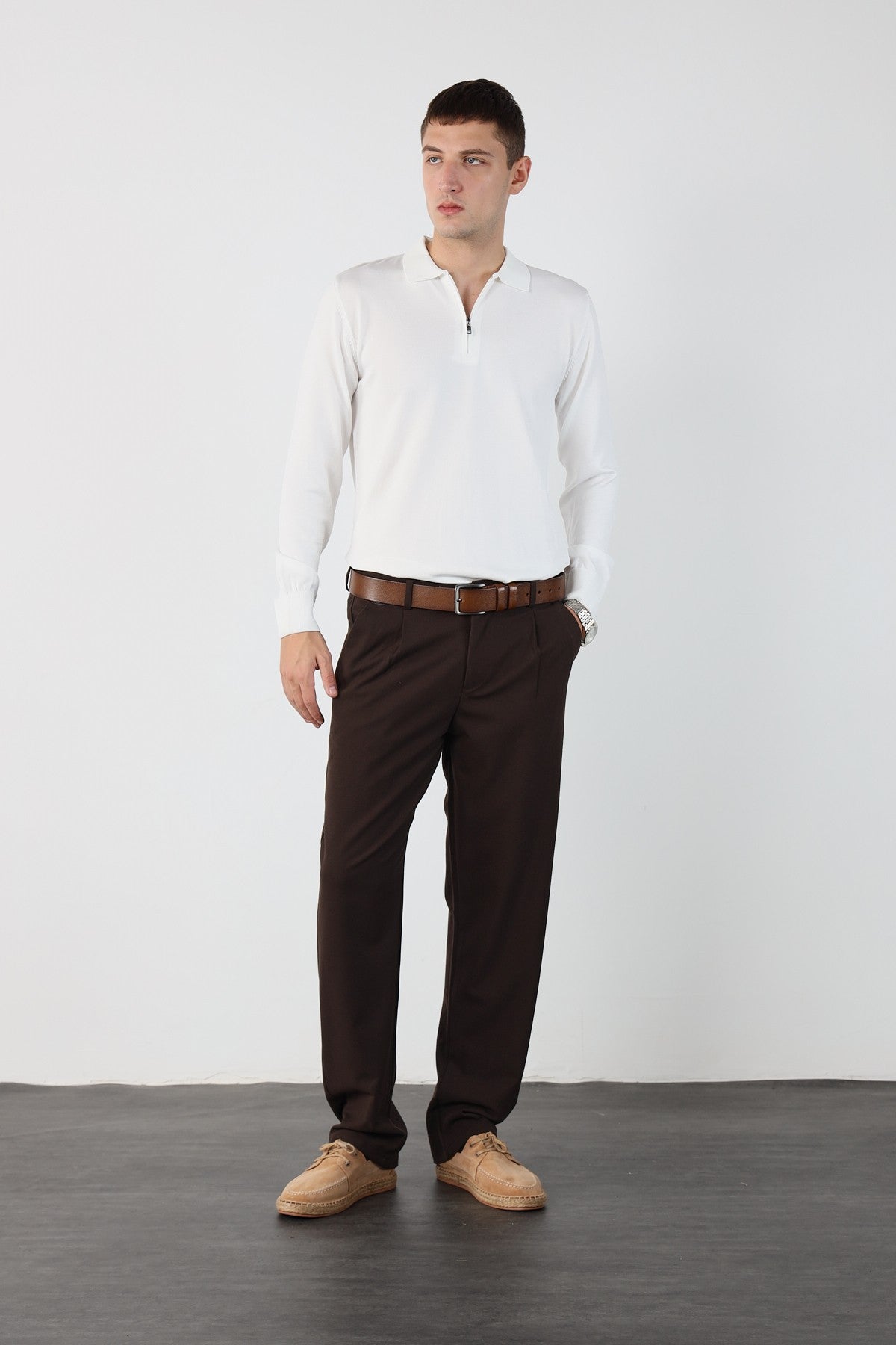 Single Pleated Elastic Waist Baggy Mens Fabric Trousers