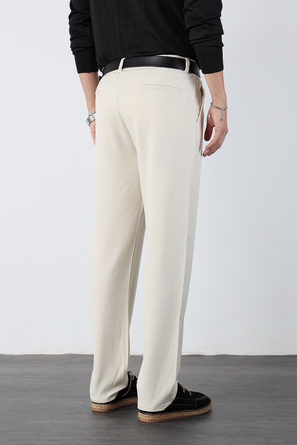 Single Pleated Elastic Waist Baggy Mens Fabric Trousers