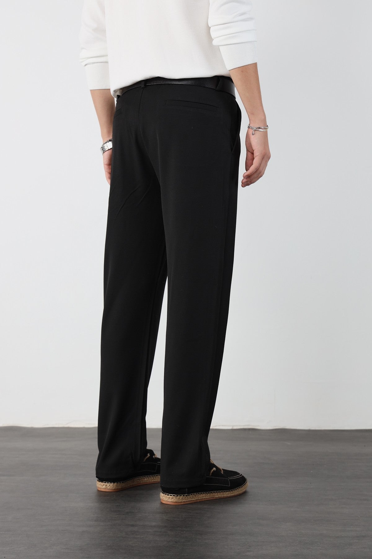 Single Pleated Elastic Waist Baggy Mens Fabric Trousers