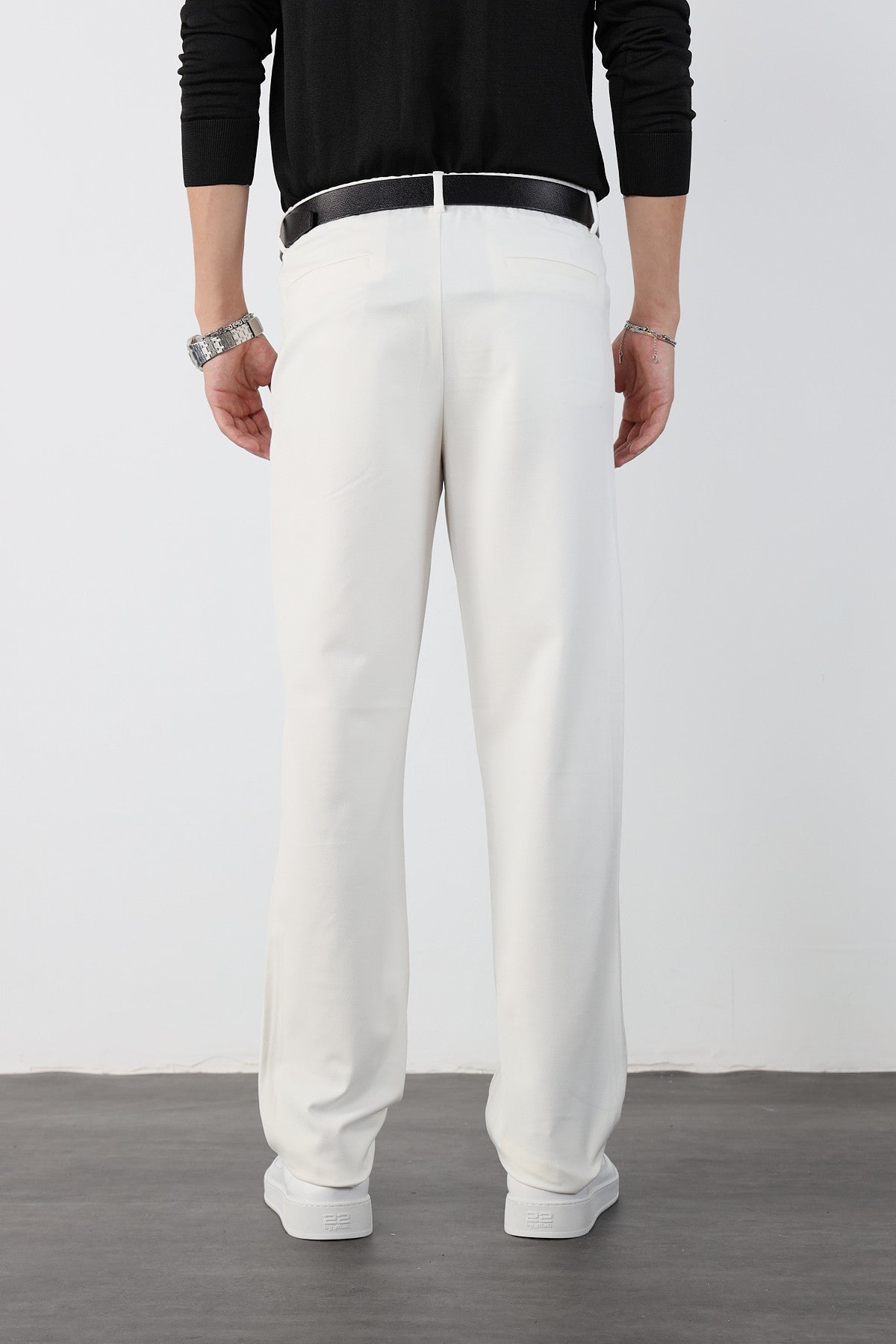 Single Pleated Elastic Waist Baggy Mens Fabric Trousers