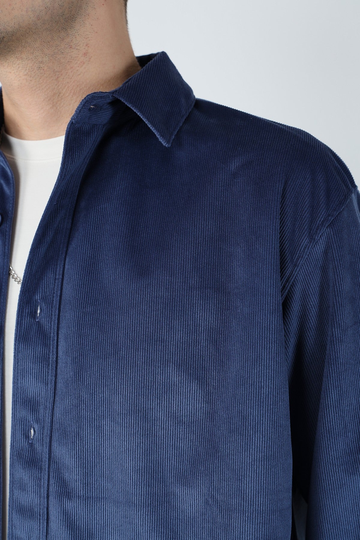 Thin Ribbed Oversize Velvet Shirt