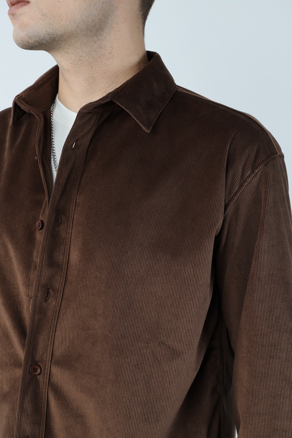 Thin Ribbed Oversize Velvet Shirt