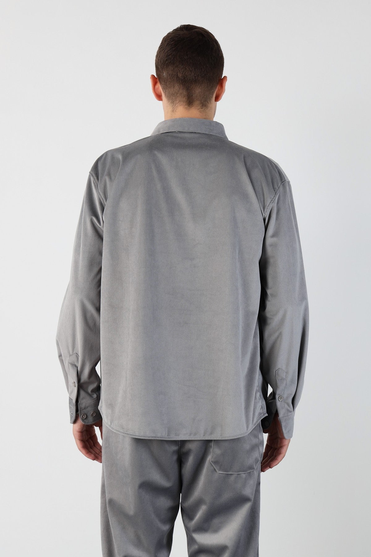 Thin Ribbed Oversize Velvet Shirt