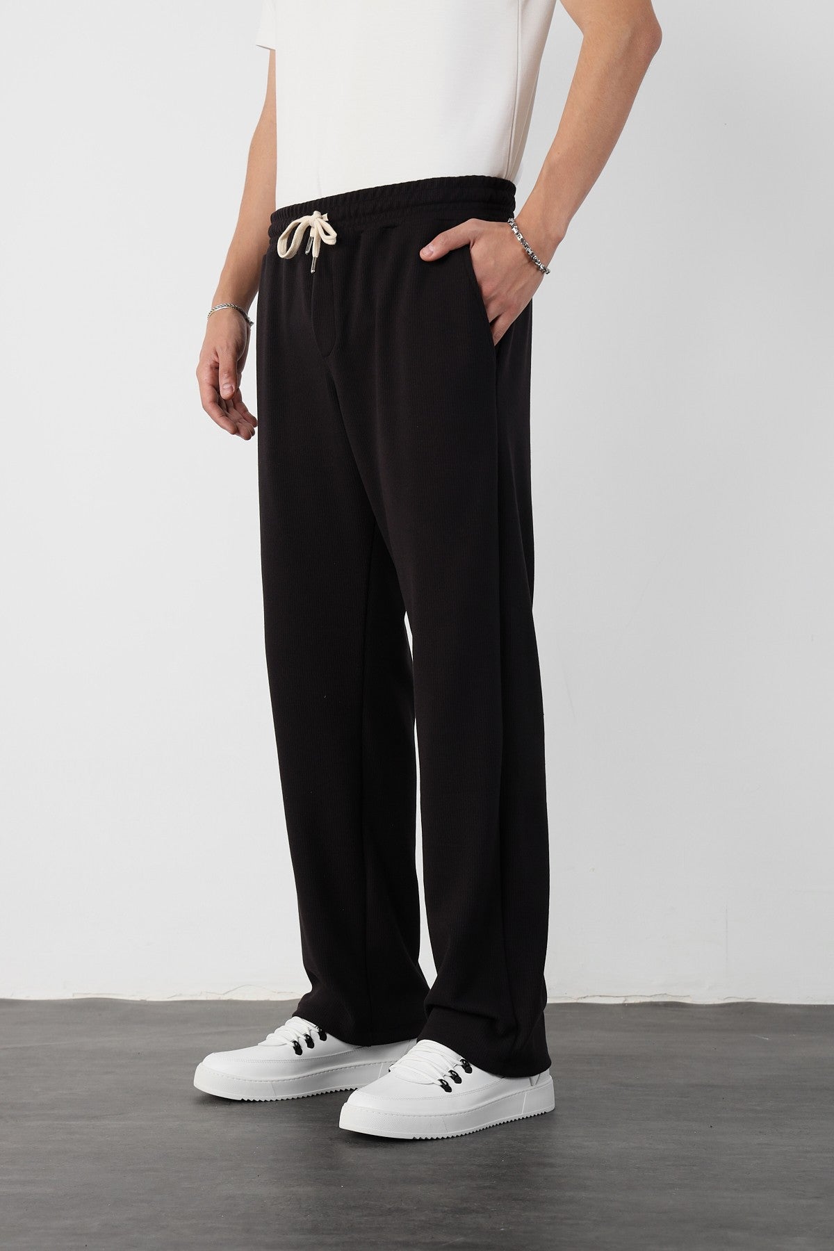 Elastic Waist Baggy Ottoman Trousers