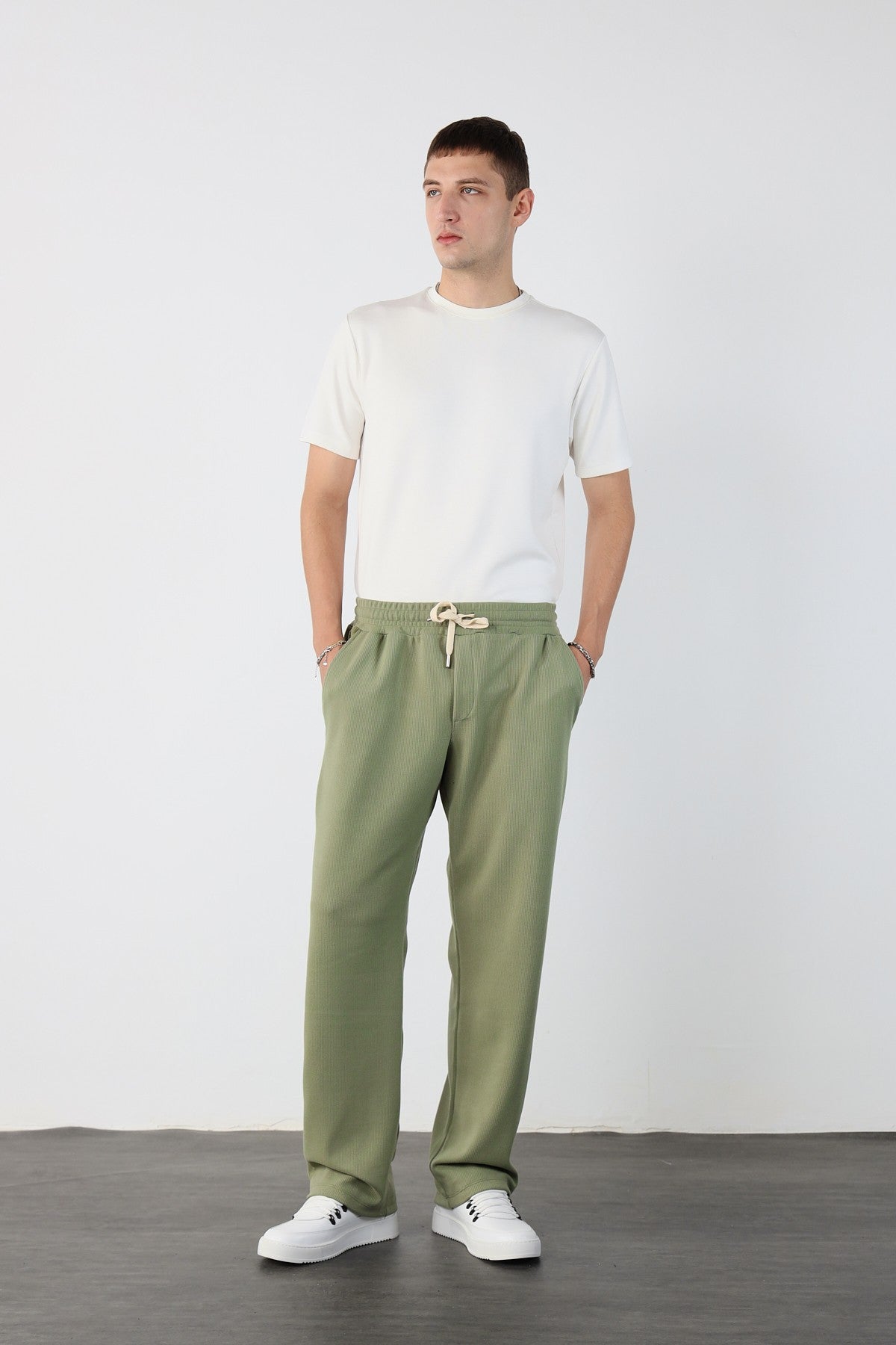Elastic Waist Baggy Ottoman Trousers