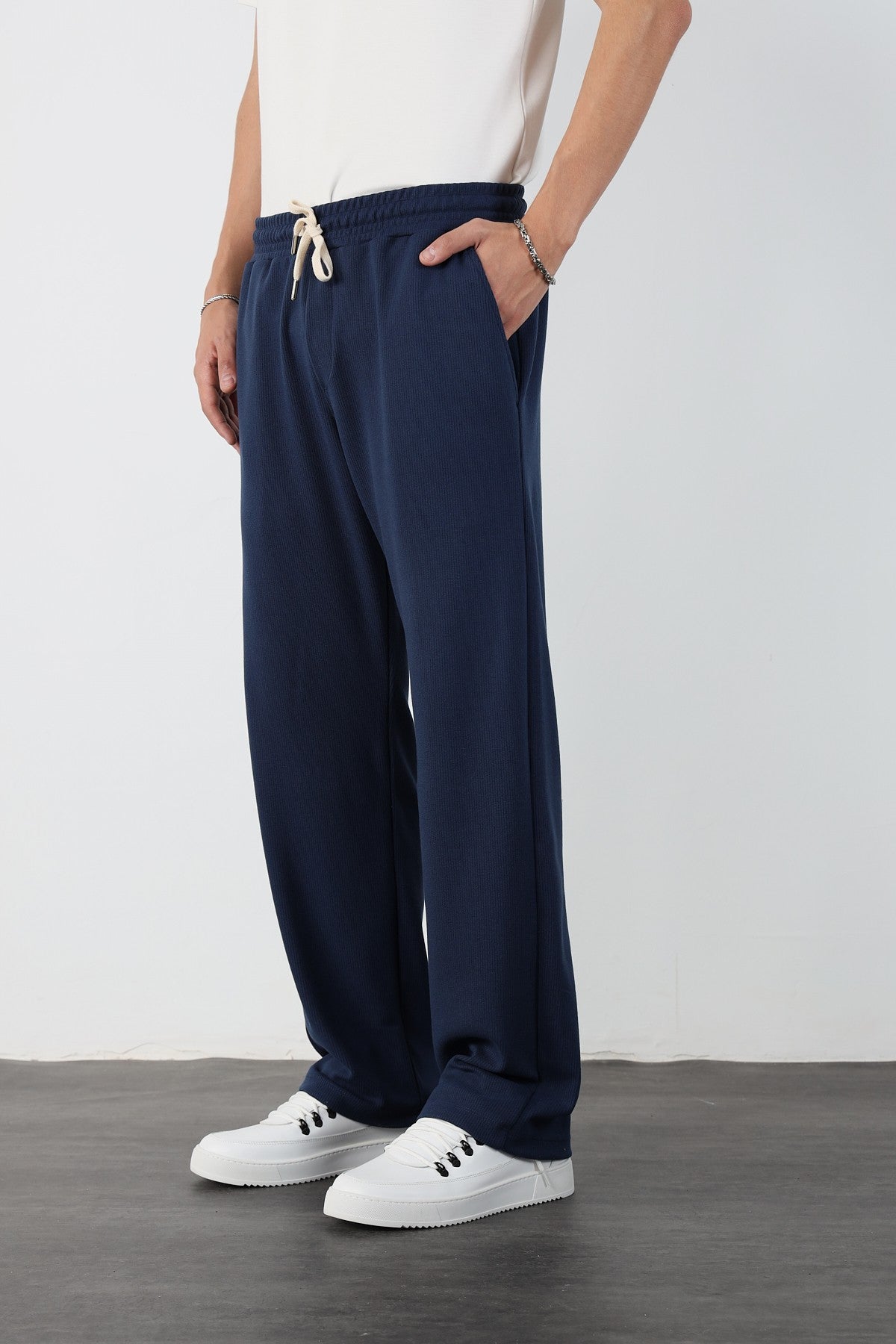 Elastic Waist Baggy Ottoman Trousers