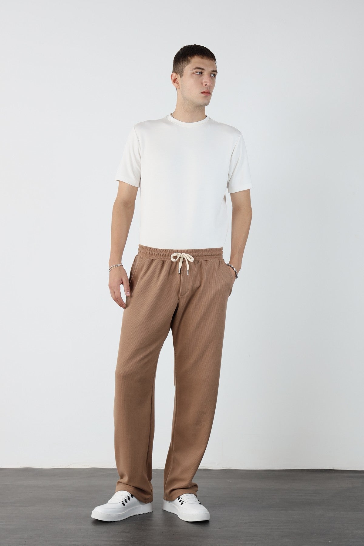 Elastic Waist Baggy Ottoman Trousers