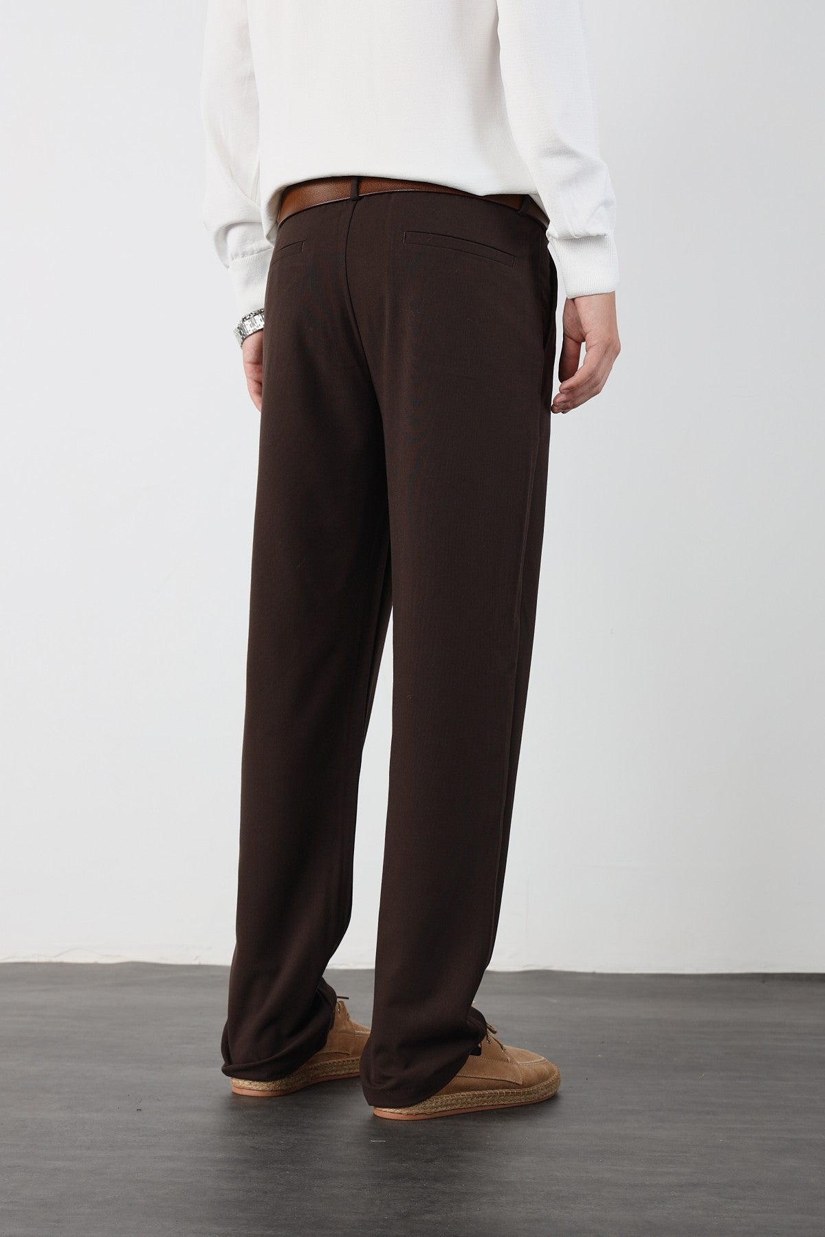 Single Pleated Elastic Waist Baggy Mens Fabric Trousers